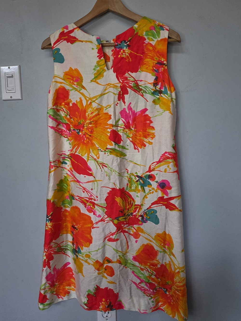 Vintage 60s 70s Waikiki Shop Hawaii Floral Shift Dress Watercolor Print Size 12